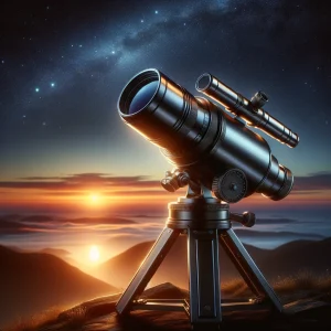 Infinite Horizon Telescope set on a hilltop at dusk, showcasing portability and durability